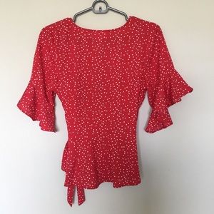 red polka dot wrap top